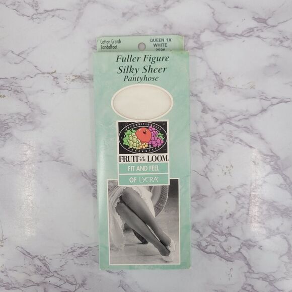 Fruit of the Loom Vtg White  Silky Sheer Pantyhose Nylon Lycra 90s USA Queen 1X - Picture 4 of 9
